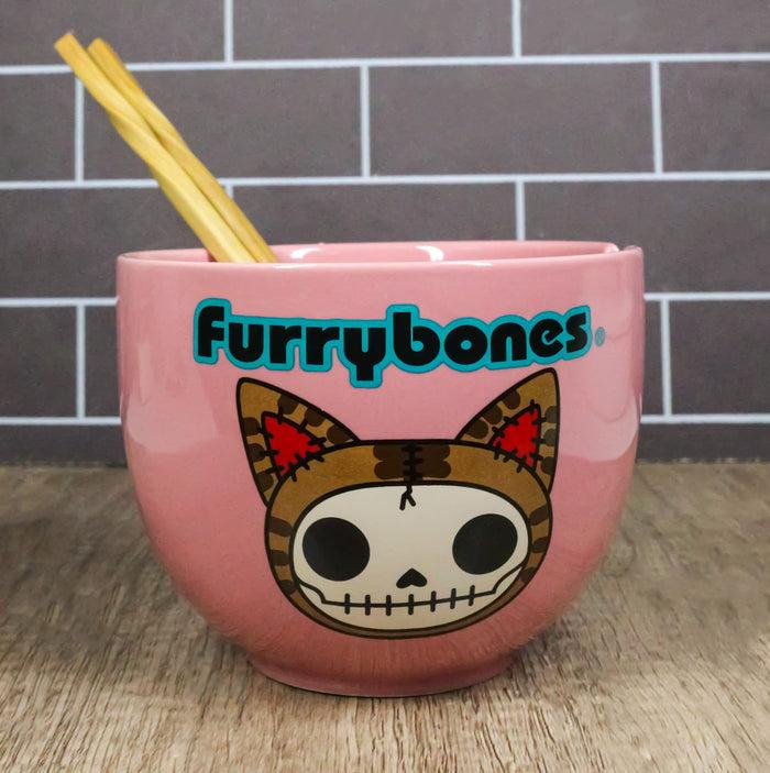 Furrybones Maneki Neko Cat Skeleton Pink Porcelain Bowl With Chopsticks Set Furrybones Maneki Neko Cat Skeleton Pink Porcelain Bowl With Chopsticks Set
