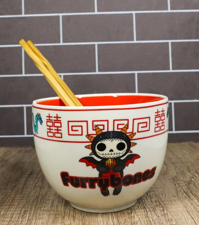 Furrybones Scorchie Dragon Skeleton White Porcelain Bowl With Chopsticks Set Furrybones Scorchie Dragon Skeleton White Porcelain Bowl With Chopsticks Set
