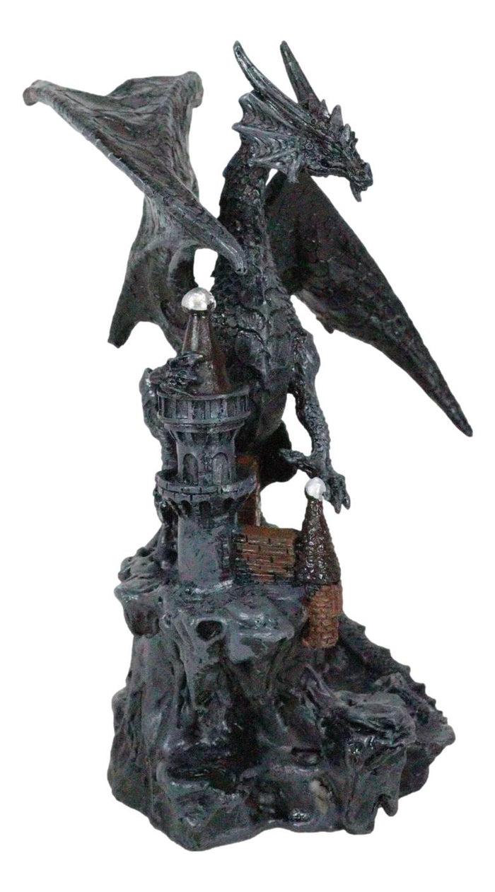 Gargantuan Stone Dragon Guarding Medieval Castle On Mountain Steppes Figurine