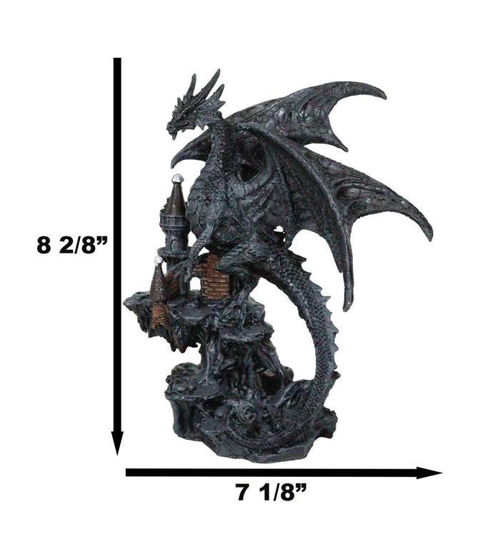 Gargantuan Stone Dragon Guarding Medieval Castle On Mountain Steppes Figurine