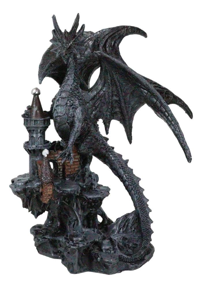 Gargantuan Stone Dragon Guarding Medieval Castle On Mountain Steppes Figurine