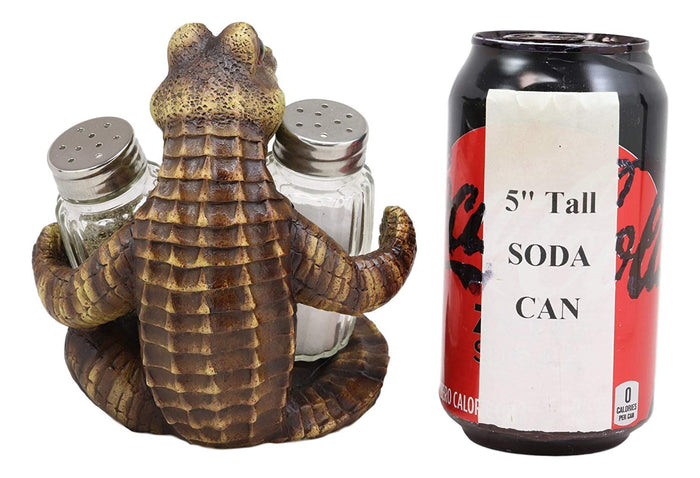 Gator Spice Crocodile Figurine Holder Hugging Glass Salt And Pepper Shakers Set
