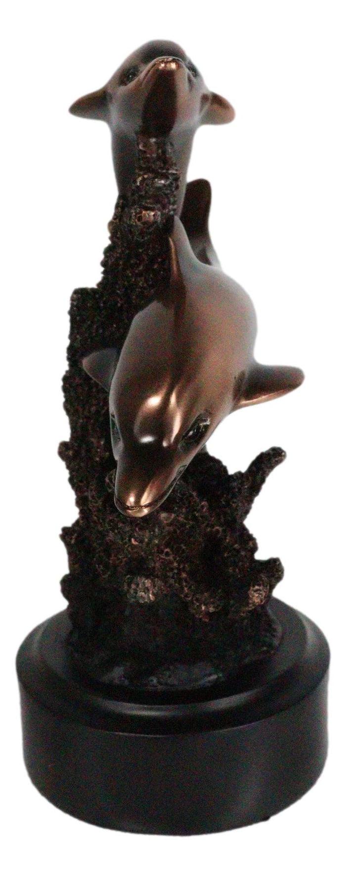 Gay Dolphins Swimming By Ocean Coral Reef Electroplated Bronze Resin Figurine