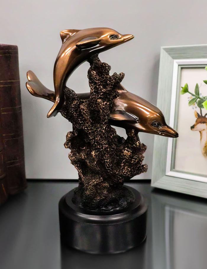 Gay Dolphins Swimming By Ocean Coral Reef Electroplated Bronze Resin Figurine