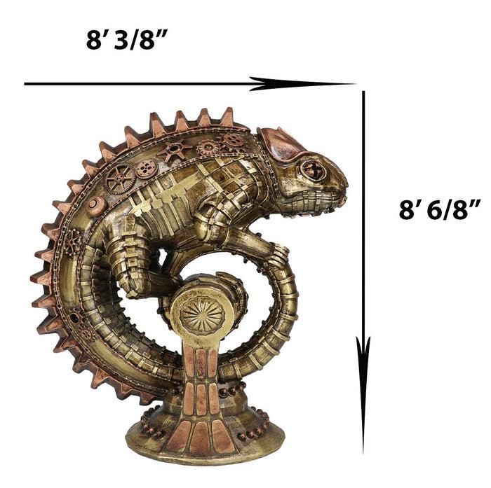 Geared Clockwork Vintage Steampunk Iguana Lizard Coiling On Stand Figurine