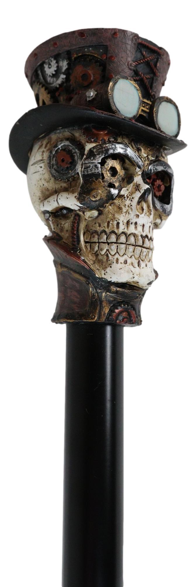 Geared Steampunk Skull Cyborg With Top Hat Decorative Prop Cosplay Swagger Cane