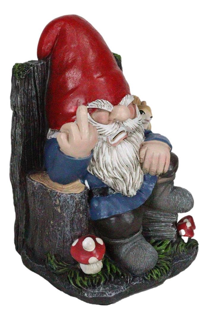 Get Out Rude Mean Gnome Dwarf And Squirrel On Chair Flipping The Bird Figurine