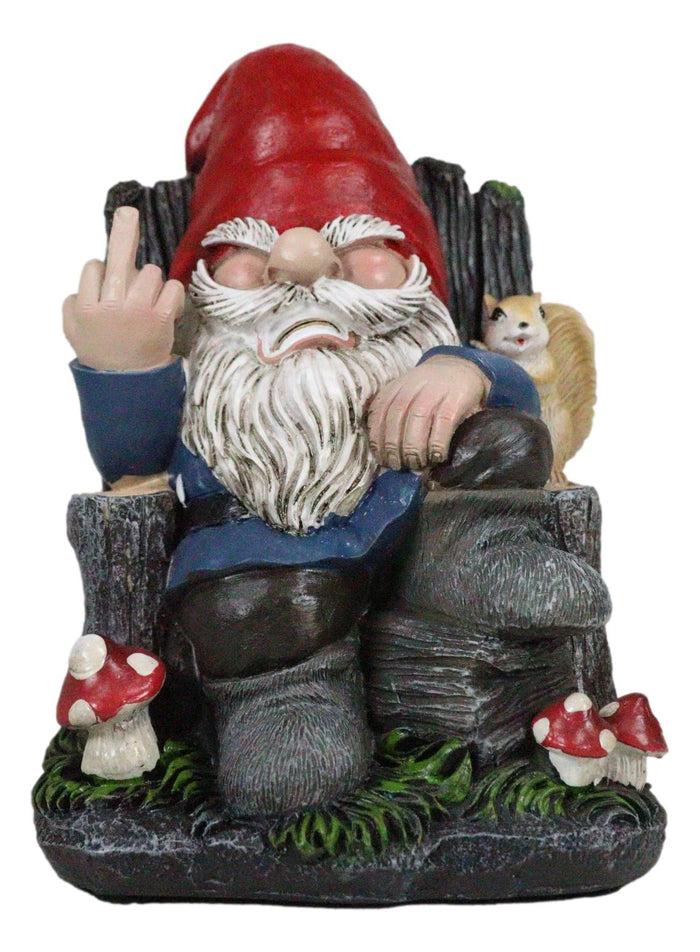 Get Out Rude Mean Gnome Dwarf And Squirrel On Chair Flipping The Bird Figurine