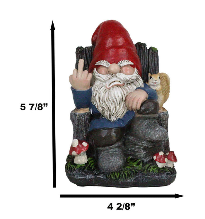 Get Out Rude Mean Gnome Dwarf And Squirrel On Chair Flipping The Bird Figurine