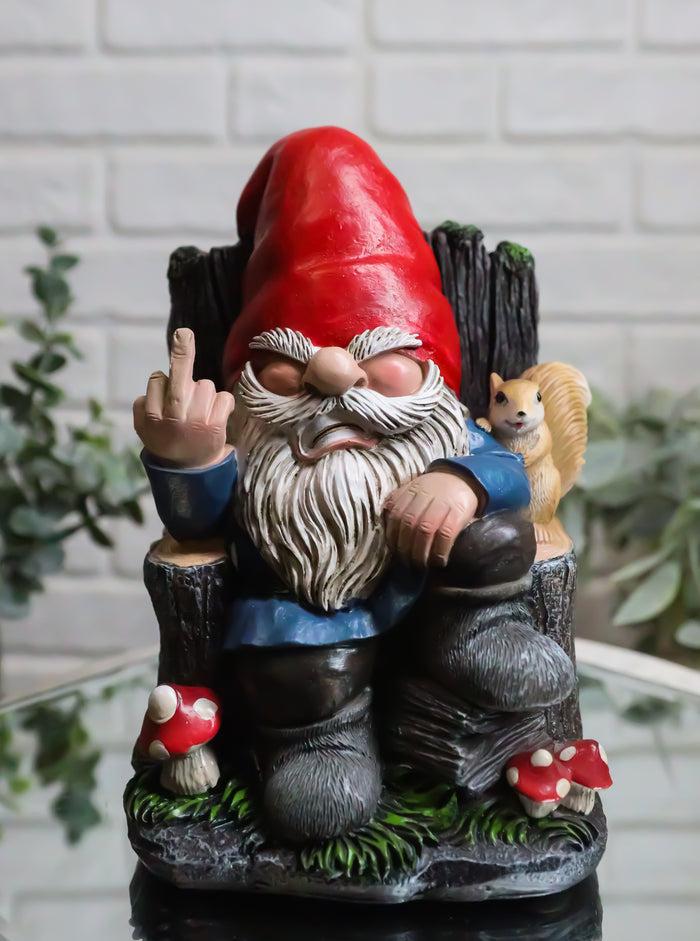 Get Out Rude Mean Gnome Dwarf And Squirrel On Chair Flipping The Bird Figurine