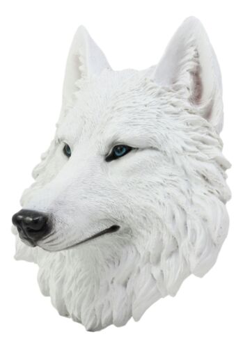 Ghost Albino Arctic White Wolf Head Wall Decor Plaque 8.5"H Direwolf Figurine
