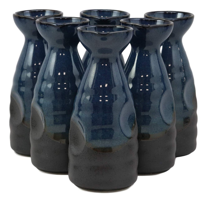 Glazed Ceramic Blue And Black Japanese Wine Sake Tokkuri Flask Pack Of 6 Flasks