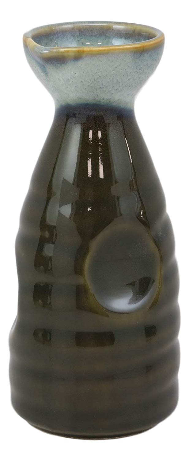 Glazed Ceramic Green And White Japanese Wine Sake Tokkuri Flask Pack Of 6 Flasks