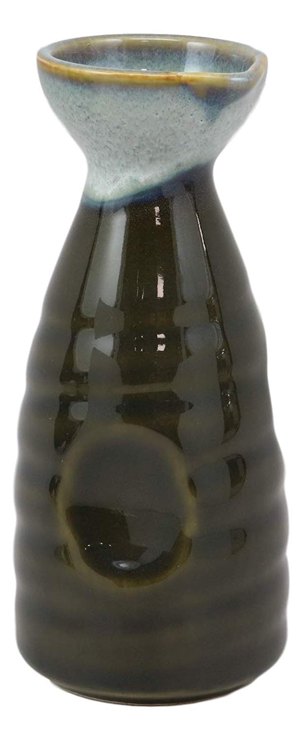 Glazed Ceramic Green And White Japanese Wine Sake Tokkuri Flask Pack Of 6 Flasks