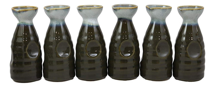 Glazed Ceramic Green And White Japanese Wine Sake Tokkuri Flask Pack Of 6 Flasks