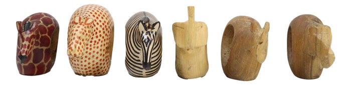 Global Crafts Mahogany Wood Animal Napkin Rings - Set Of Six