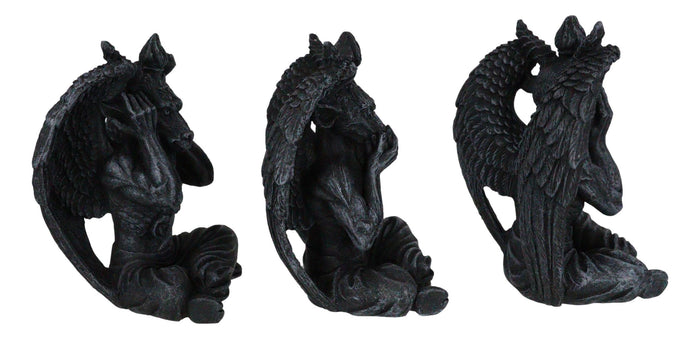 Goat Of Mendes See Hear Speak No Evil Devil Baphomet Gargoyle Set Of 3 Figurines