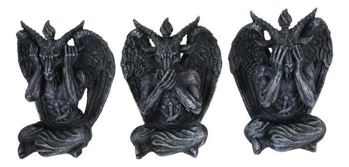 Goat Of Mendes See Hear Speak No Evil Devil Baphomet Gargoyle Set Of 3 Figurines