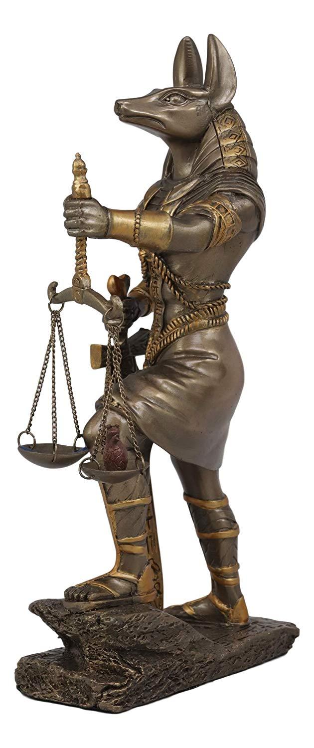 God Anubis With Scales Of Justice Statue Figurine 10" Tall (Faux Bronze Resin)