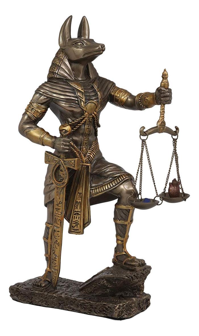 God Anubis With Scales Of Justice Statue Figurine 10" Tall (Faux Bronze Resin)