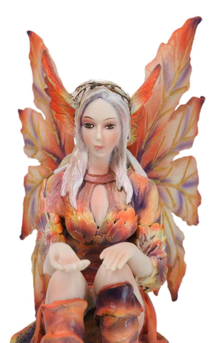 Goddess Of Fire Elemental Pixie Fairy In Ember Pyre Dress Sitting Figurine