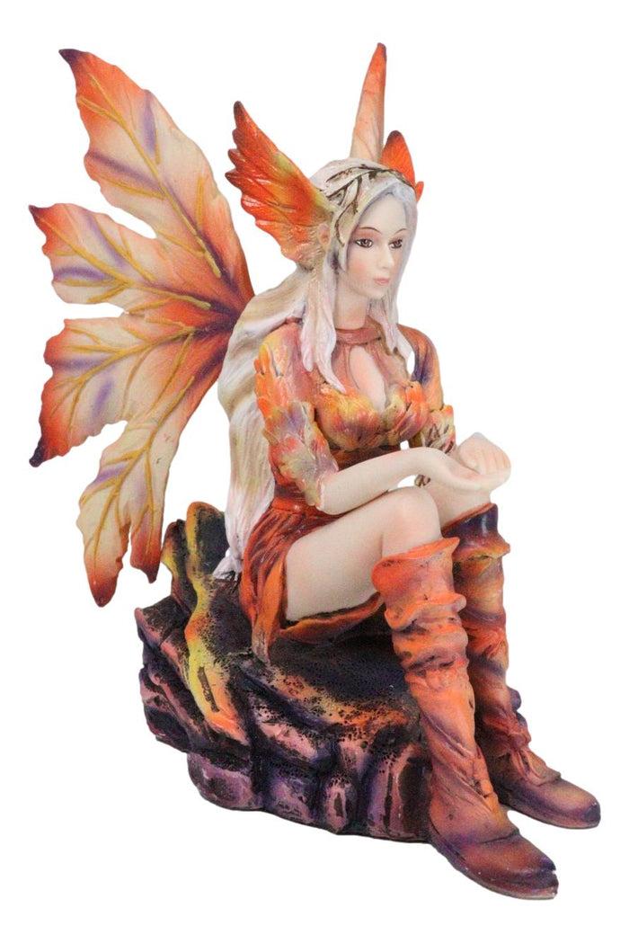 Goddess of Fire Elemental Pixie Fairy in Ember Pyre Dress Sitting Figurine Goddess of Fire Elemental Pixie Fairy in Ember Pyre Dress Sitting Figurine