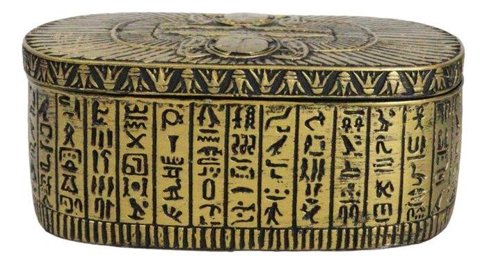 Golden Egyptian Dual Cobra Winged Scarab Beetles Decorative Jewelry Box Figurine