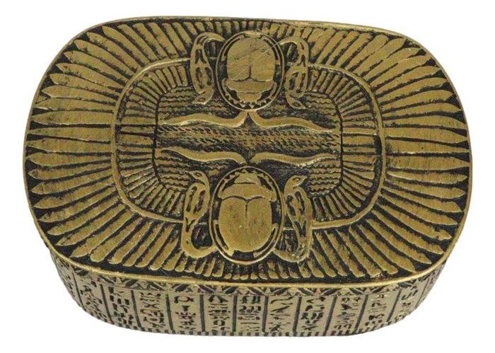 Golden Egyptian Dual Cobra Winged Scarab Beetles Decorative Jewelry Box Figurine