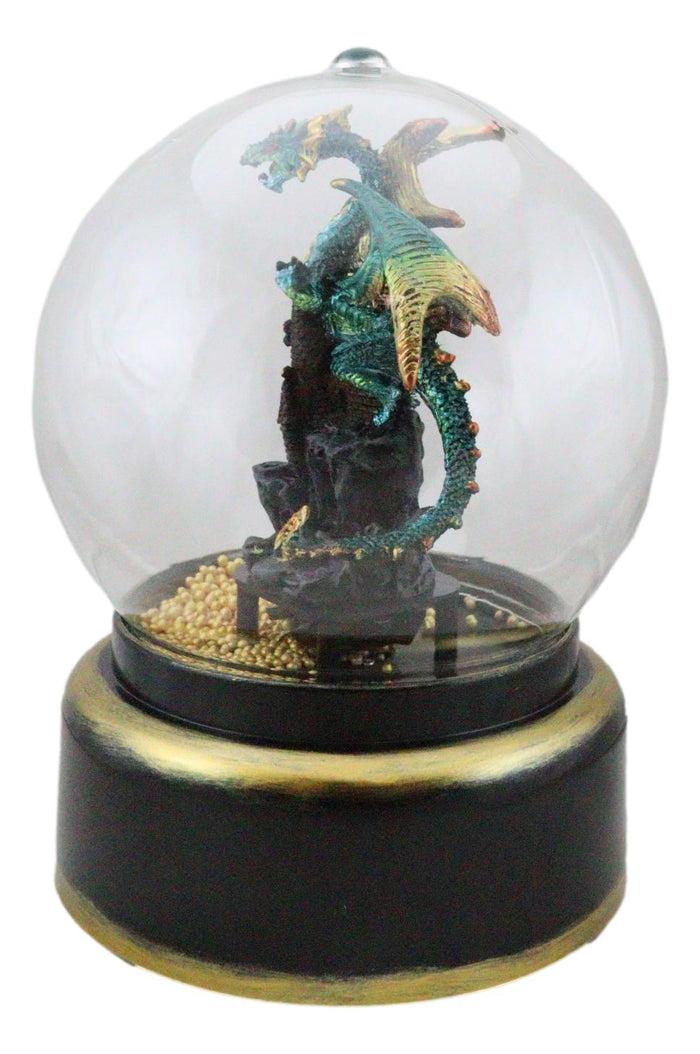 Golden Green Dragon On Castle Mountain Musical LED Air Powered Glitter Globe