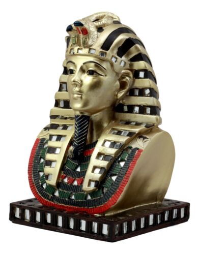 Golden Mask Of King Tut Statue 8"H Egyptian Pharaoh Vulture And Cobra Crown Bust