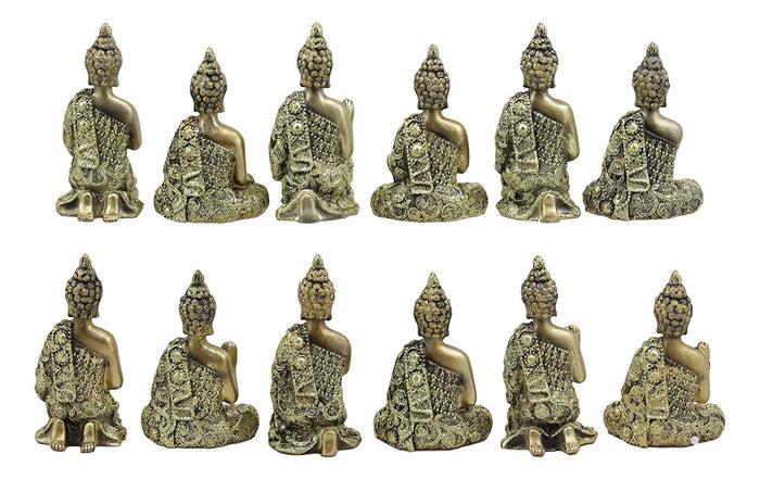 Golden Miniature Meditating Buddha Amitabha Many Mudra Poses Figurine Set Of 12
