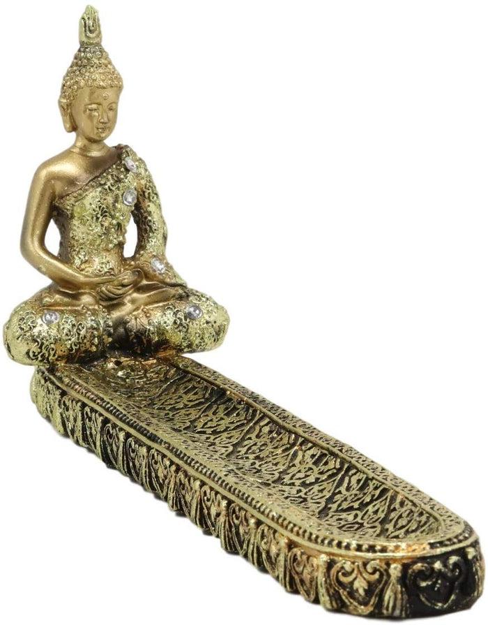 Golden Thai Buddha Amitabha Meditating In Dhyana Mudra Incense Holder Statue