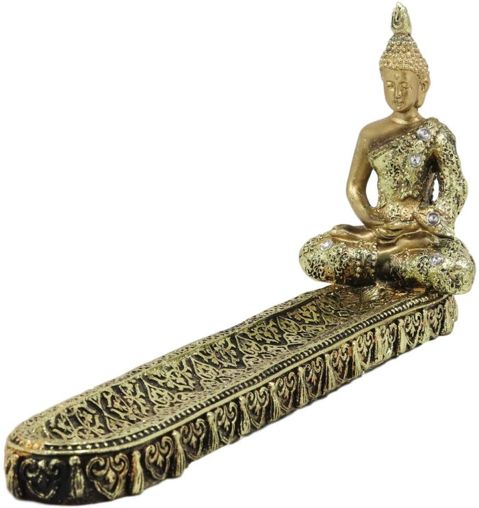 Golden Thai Buddha Amitabha Meditating in Dhyana Mudra Incense Holder Statue Golden Thai Buddha Amitabha Meditating in Dhyana Mudra Incense Holder Statue