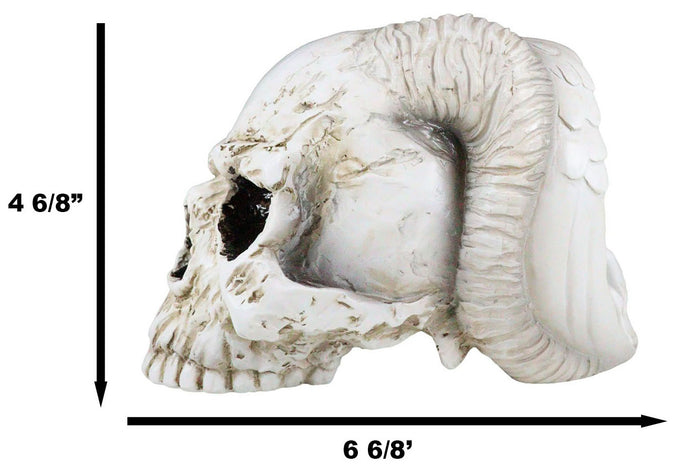 Gothic Angel Of Hades Ram Horned Skull With Nude Winged Redemption Figurine