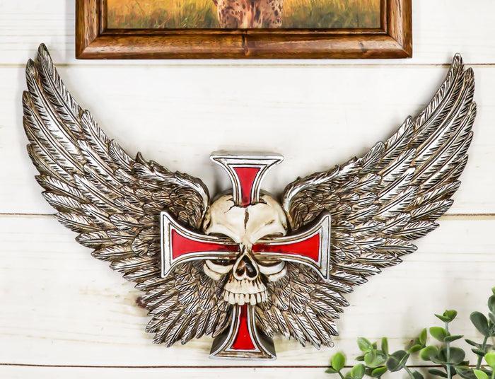 Gothic Angel Winged Biker Skull With Red Crucifix Cross Wall Decor Plaque Gothic Angel Winged Biker Skull With Red Crucifix Cross Wall Decor Plaque