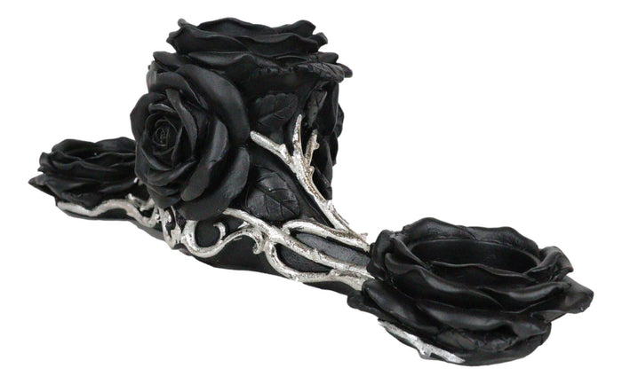 Gothic Baroque Victorian Black Roses Triple Votive Candle Holder Figurine