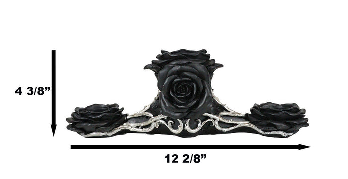 Gothic Baroque Victorian Black Roses Triple Votive Candle Holder Figurine