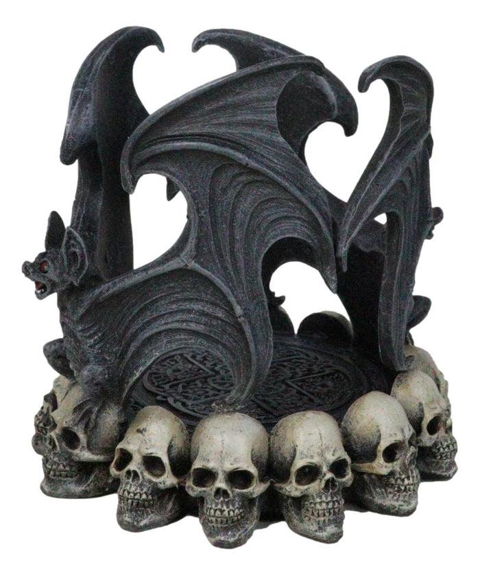 Gothic Cathedric Twin Bats On Graveyard Of Skulls Candle Or Wine Bottle Holder