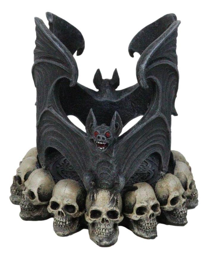 Gothic Cathedric Twin Bats On Graveyard Of Skulls Candle Or Wine Bottle Holder