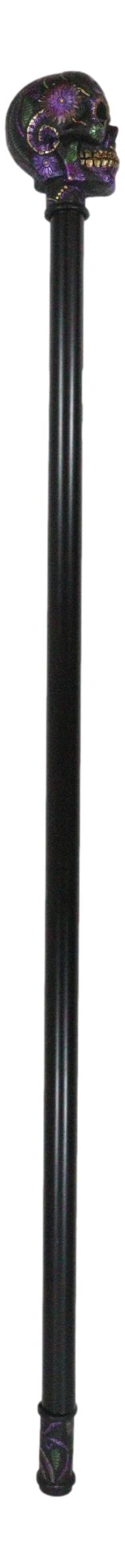 Gothic Day Of The Dead Black Floral Sugar Skull Decorative Walking Cane 36"L