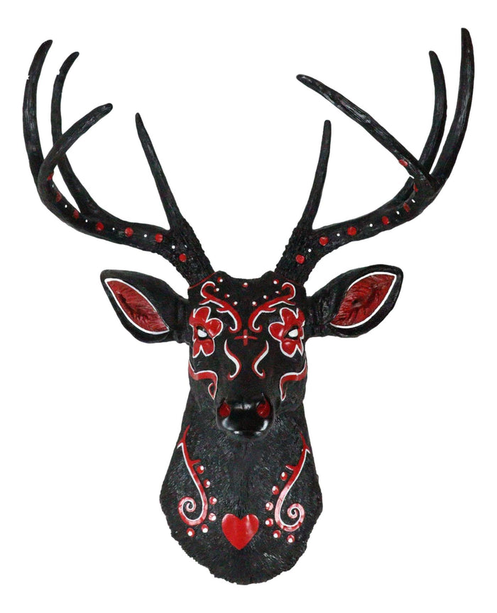 Gothic Day Of The Dead Black Red Buck Stag Deer Tribal Sugar Skull Wall Decor