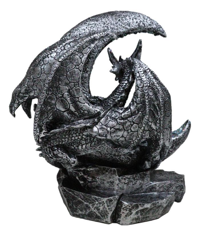Gothic Dragon Guarding Crescent Moon With Faux Geode LED Crystals Figurine