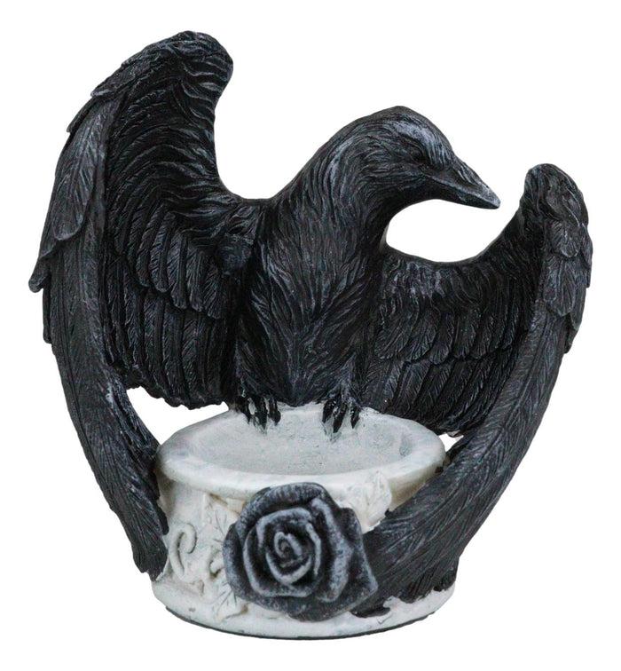 Gothic Edgar Poe Nevermore Raven Ward Black Rose Resin Tea Light Candle Holder