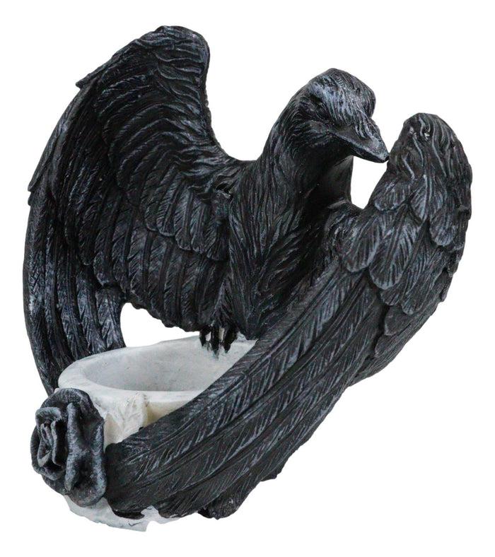 Gothic Edgar Poe Nevermore Raven Ward Black Rose Resin Tea Light Candle Holder
