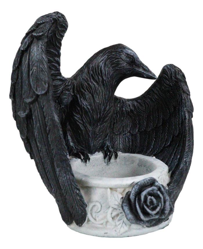 Gothic Edgar Poe Nevermore Raven Ward Black Rose Resin Tea Light Candle Holder