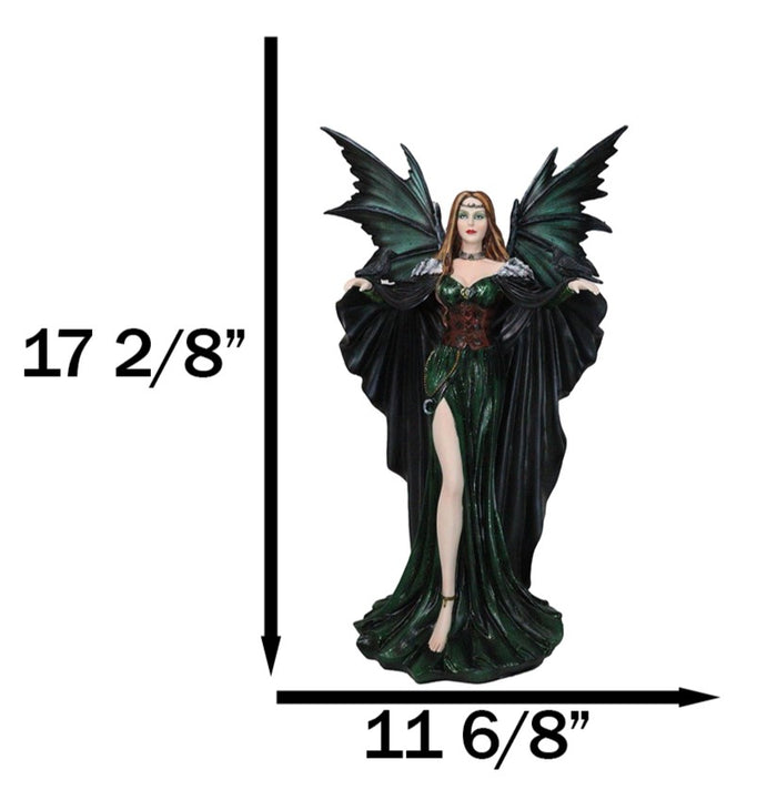 Gothic Enchantress Emerald Fairy In Corset Gown With Ravens Large Figurine