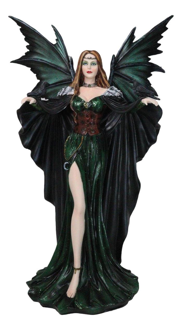 Gothic Enchantress Emerald Fairy In Corset Gown with Ravens Large Figurine Gothic Enchantress Emerald Fairy In Corset Gown with Ravens Large Figurine