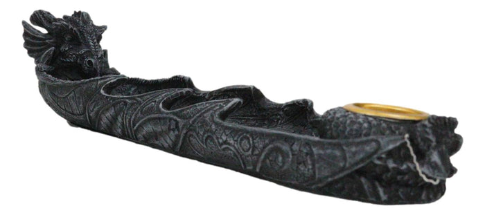 Gothic Gargoyle Dragon Head And Body Incense Burner And Taper Candle Holder
