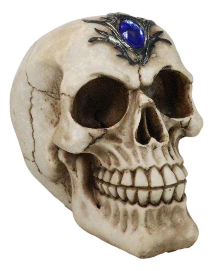 Gothic Macabre Homosapien Skull With Faux Blue Sapphire Gem Crystal Figurine Gothic Macabre Homosapien Skull With Faux Blue Sapphire Gem Crystal Figurine