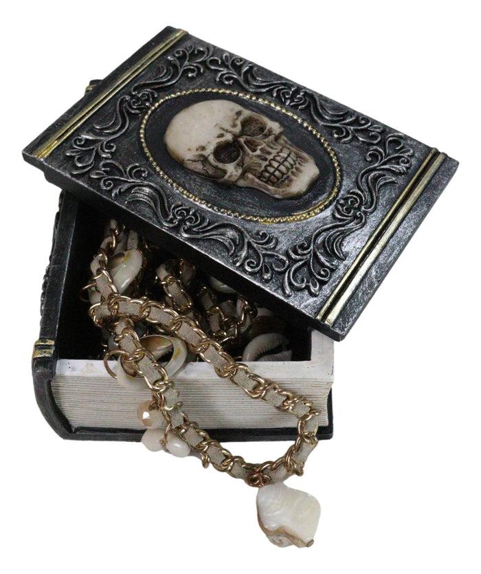 Gothic Macabre Skull Face With Scrollwork Book Shaped Decorative Trinket Box Gothic Macabre Skull Face With Scrollwork Book Shaped Decorative Trinket Box